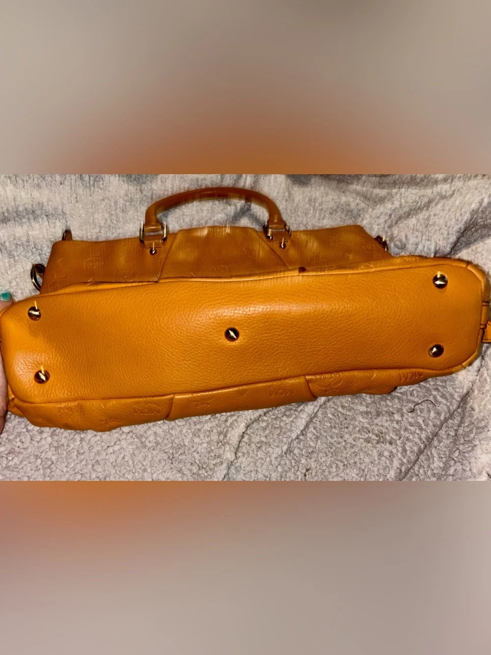 MCM Cognac Embossed Full Leather Tote with Top Handles & Long Strap - LIKE NEW